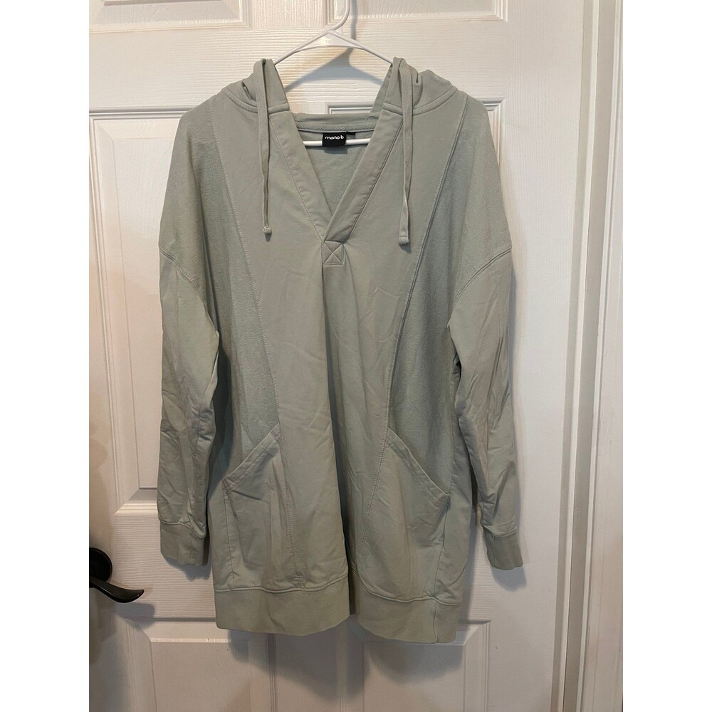 Mono B Lightweight Oversized Hoodie Tunic Sweatshirt Sage Green Pullover - Small